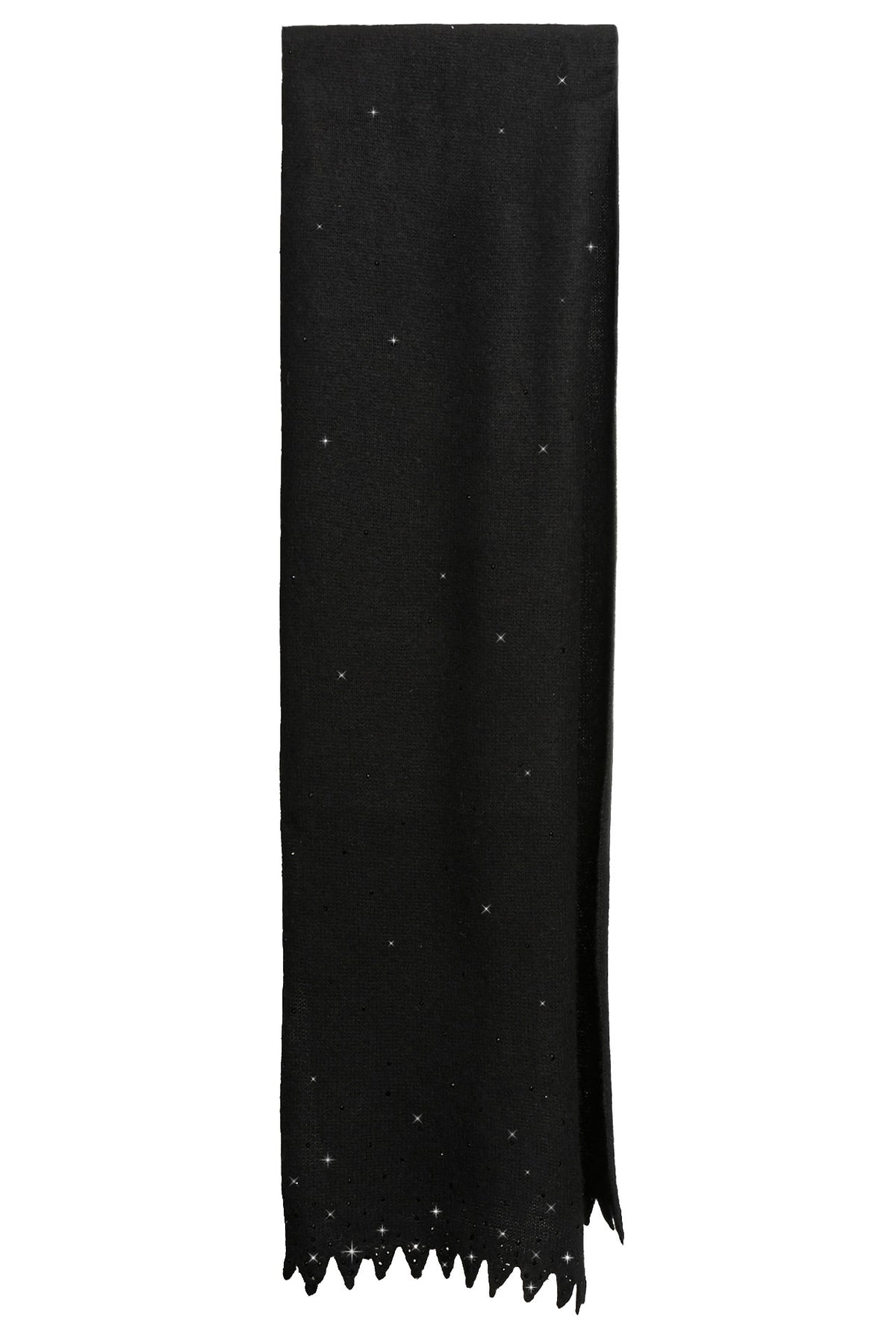 Luxury cashmere "Crochet Edge Scarf" in black.