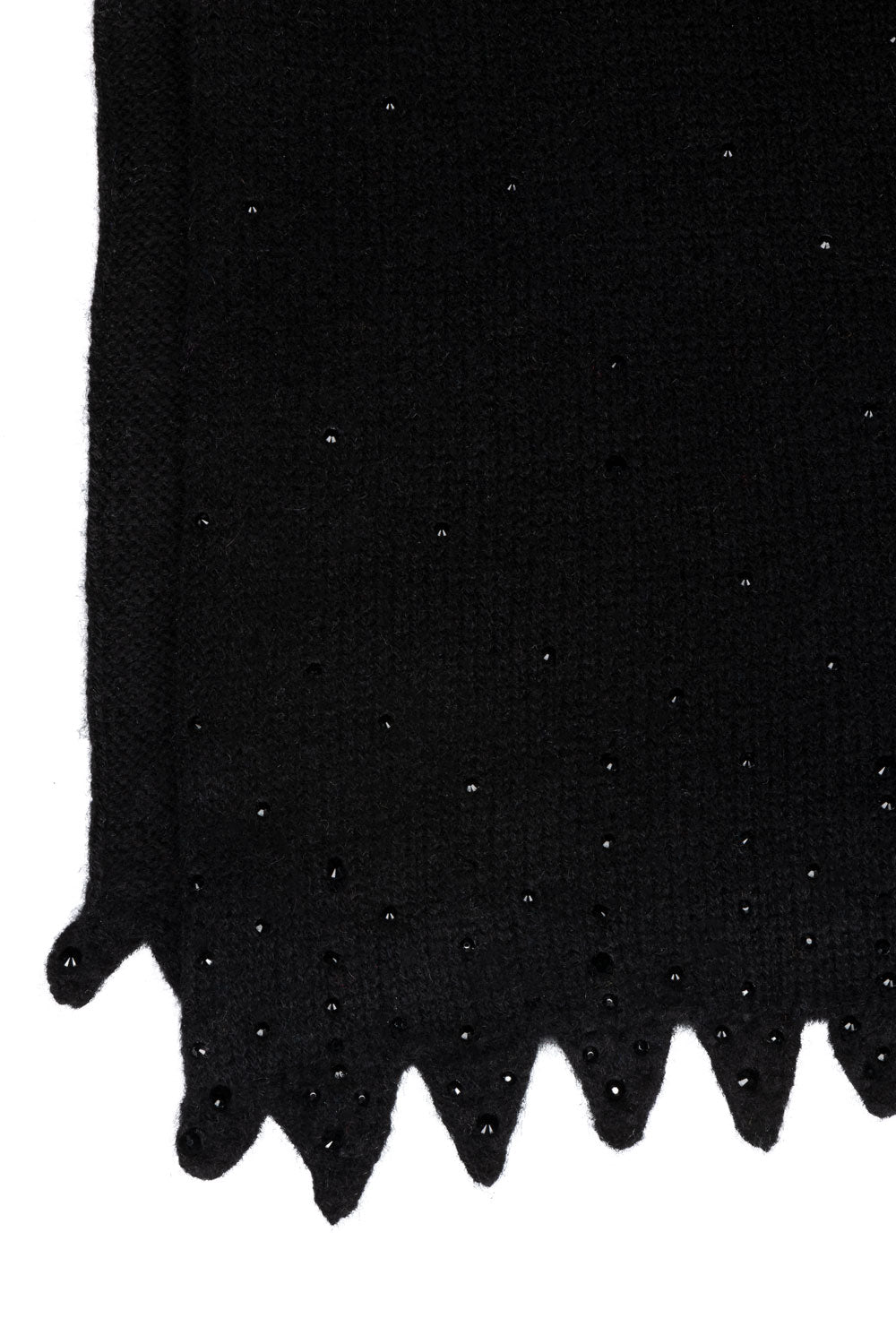 Black Crochet Edge Cashmere Scarf corner detail.