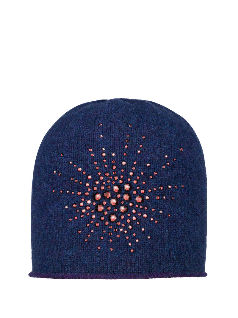 Plum colored cashmere Sea Urchin Cloche with a Swarovski crystal sea urchin pattern. 