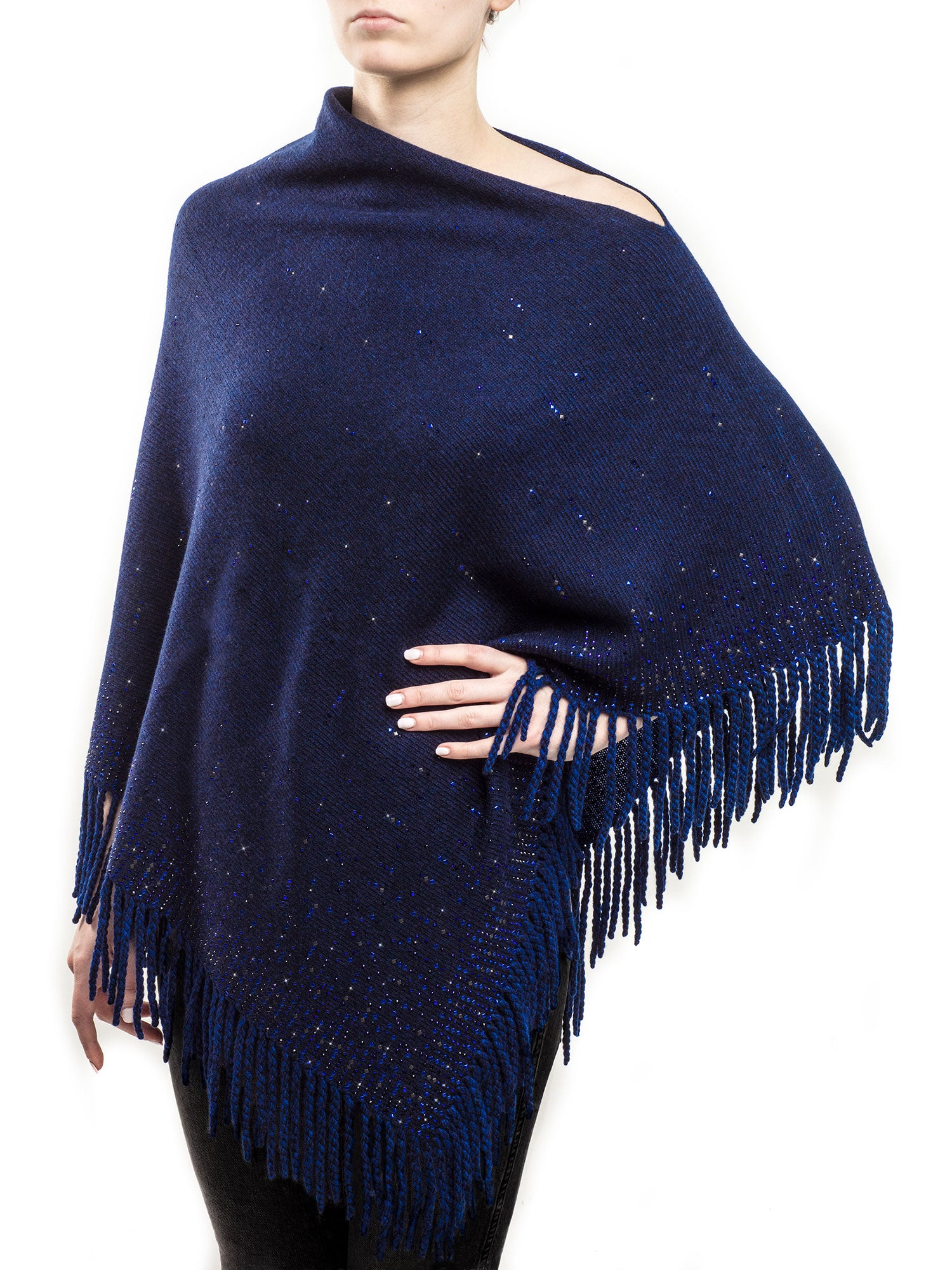 Cashmere Lattice Fringe Poncho Luxury Accessories Elyse Allen Textiles